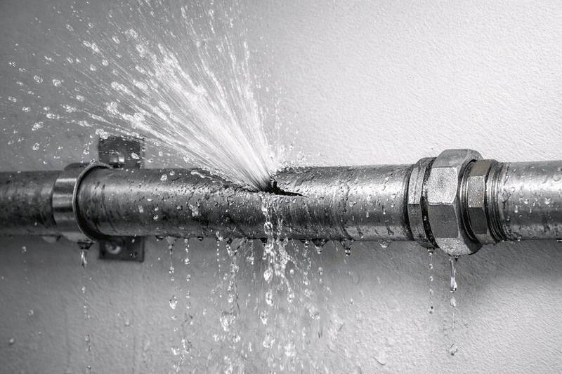 Burst pipe spraying water inside a property in Springtown Texas