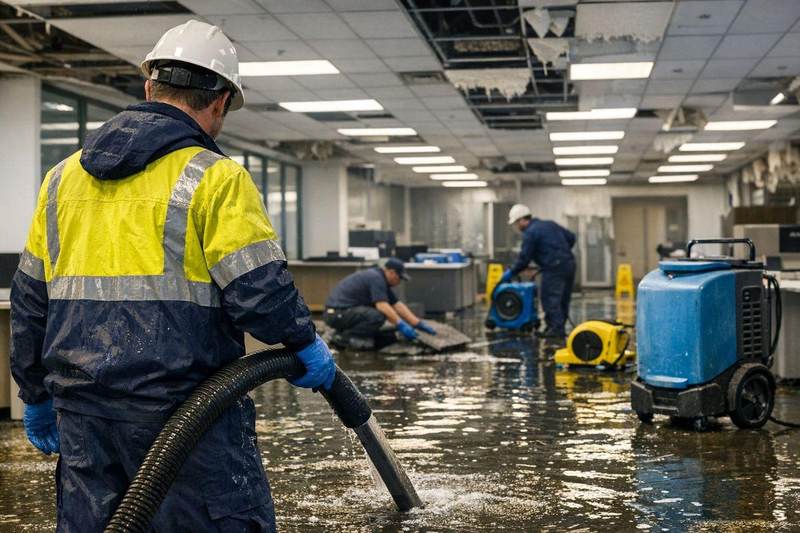 Commercial water extraction crew working in a Texas business