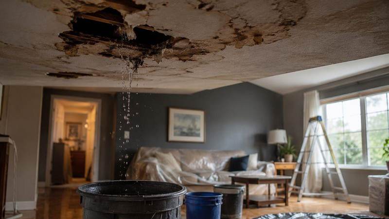 Emergency water extraction from ceiling leak in Texas home
