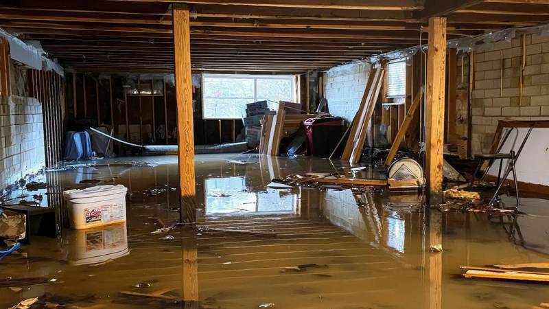 Water from a slab leak spreading in Devine, Texas